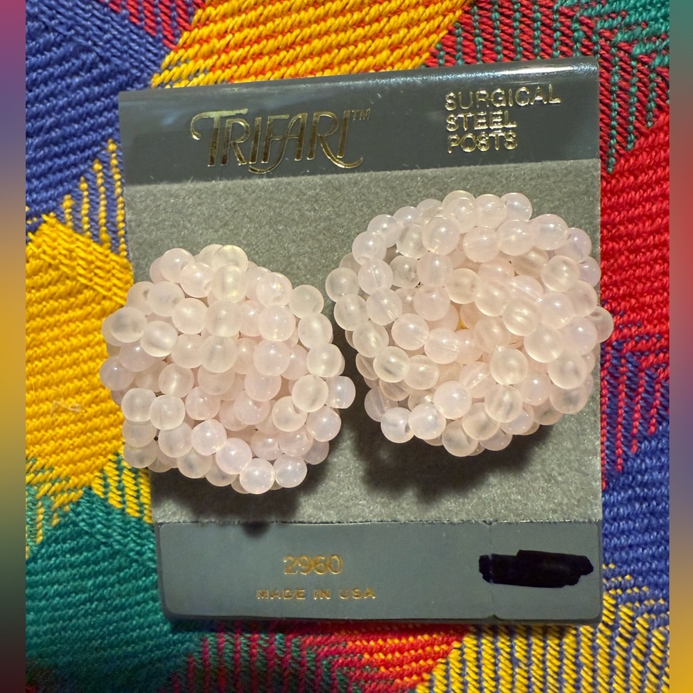 Vintage Trifari Light Pink Beaded Earrings